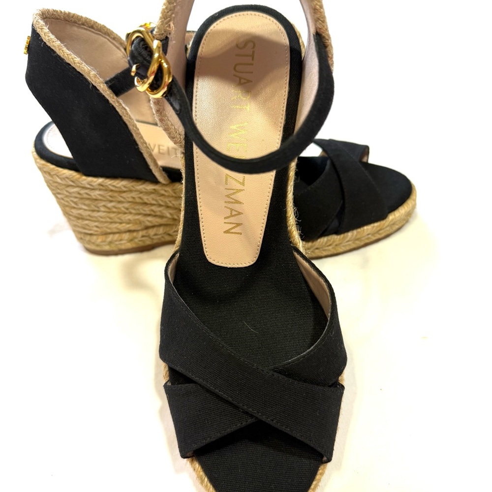 Stuart Weitzman Mirela Espadrille Wedge Sandas Black Size 6.5